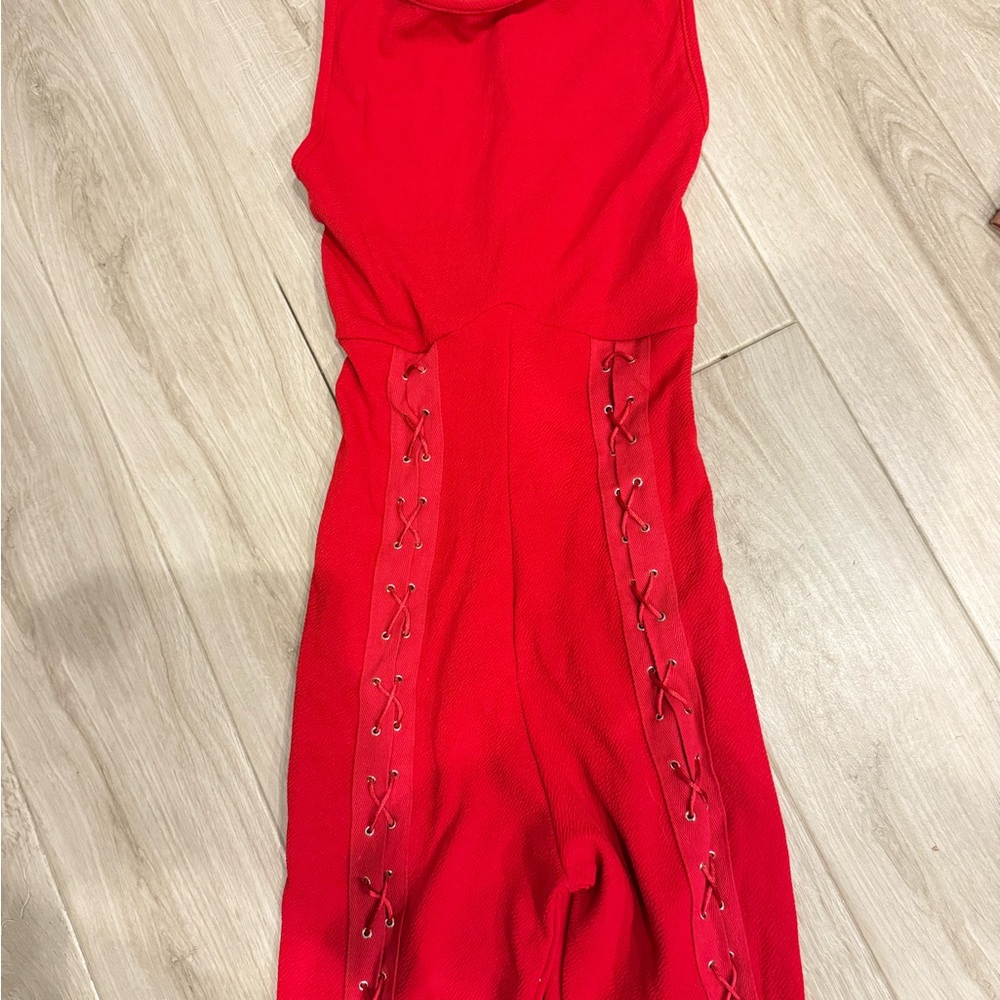 PrettyLittleThing Red Elegant Lace Jumpsuit